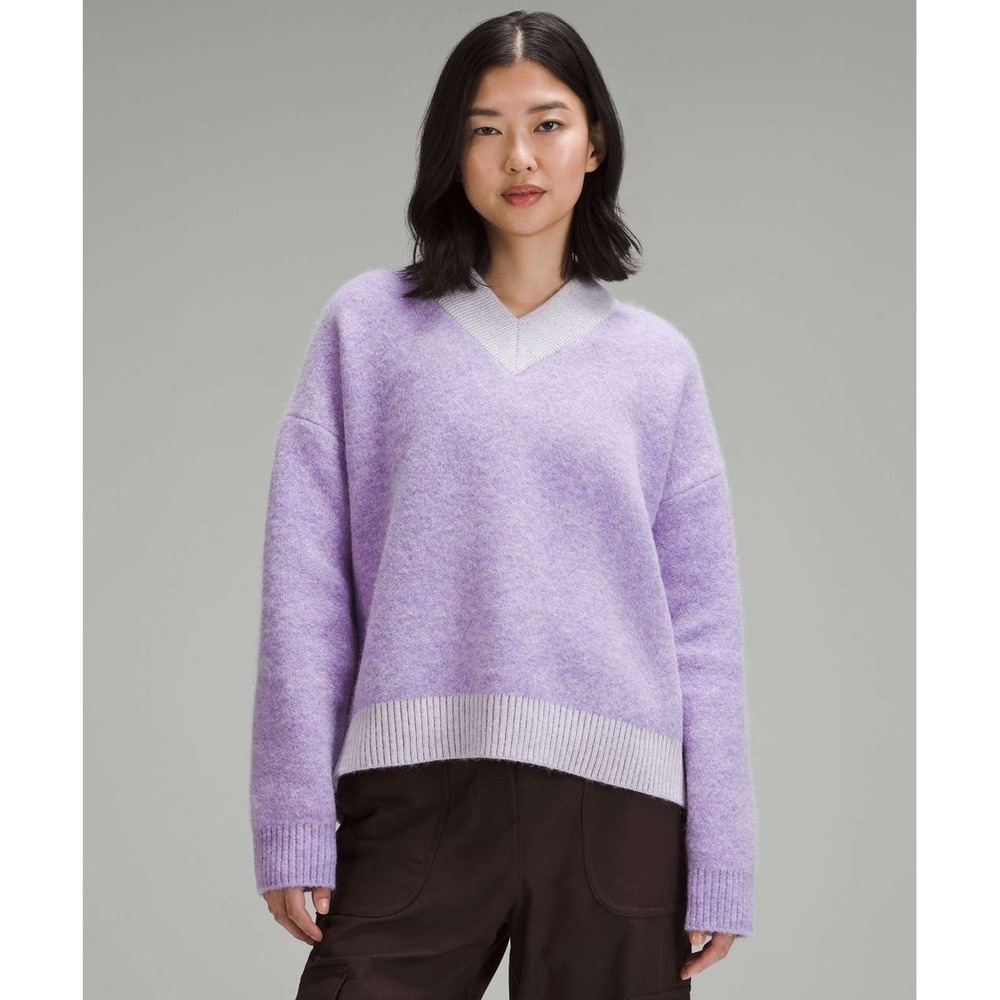 NEW Lululemon Alpaca Wool-Blend V-Neck Sweater Size XS‎ heather Digital Lavender